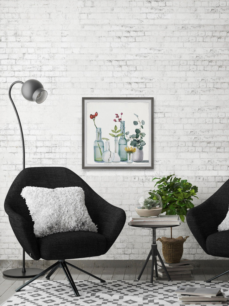 "Clear Bottles" Framed Painting Print, 18"x18"