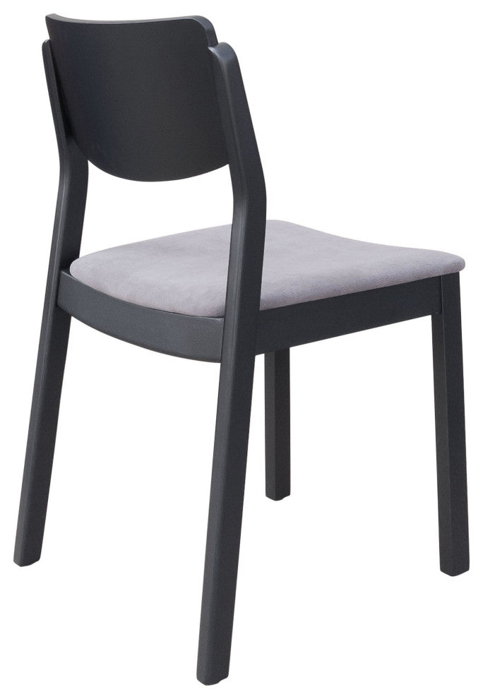 Dining Chair, Set of 2, Fabric, Wood, Gray, Black, Bar Kitchen Cafe Bistro
