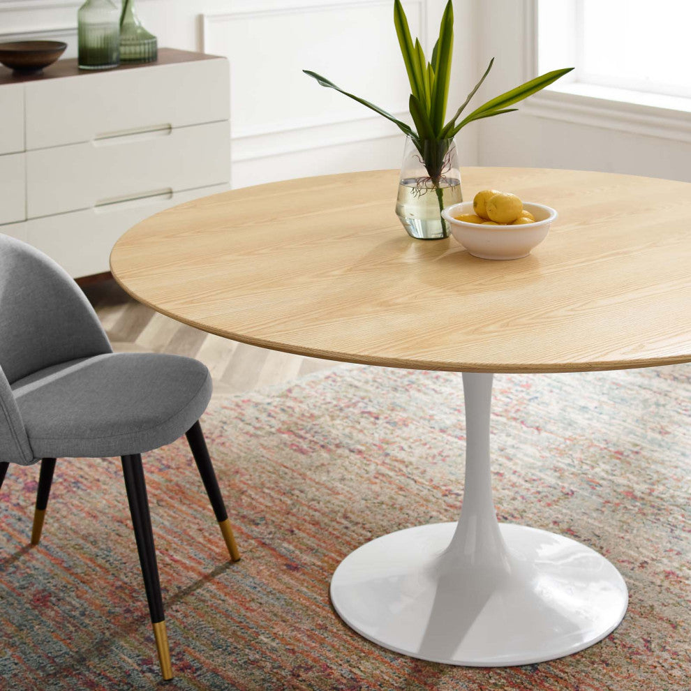 60" Dining Table, Round, Natural Brown White, Metal, Modern, Hospitality