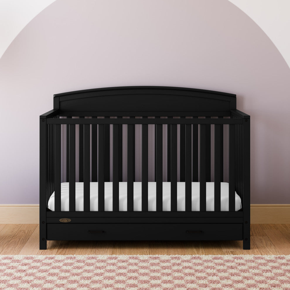Graco Benton 5-in-1 Convertible Crib With Drawer, Black, Converts to Toddler Bed