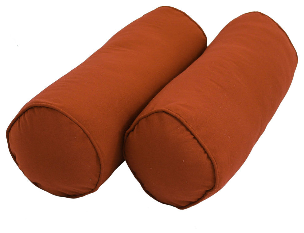 20"x8" Double-Corded Twill Bolster Pillows/Inserts, Set of 2, Spice