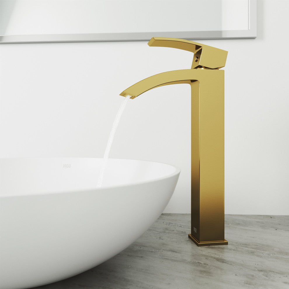 VIGO Duris 12" H Single Handle Single Hole Bathroom Vessel Faucet, Matte Brushed Gold