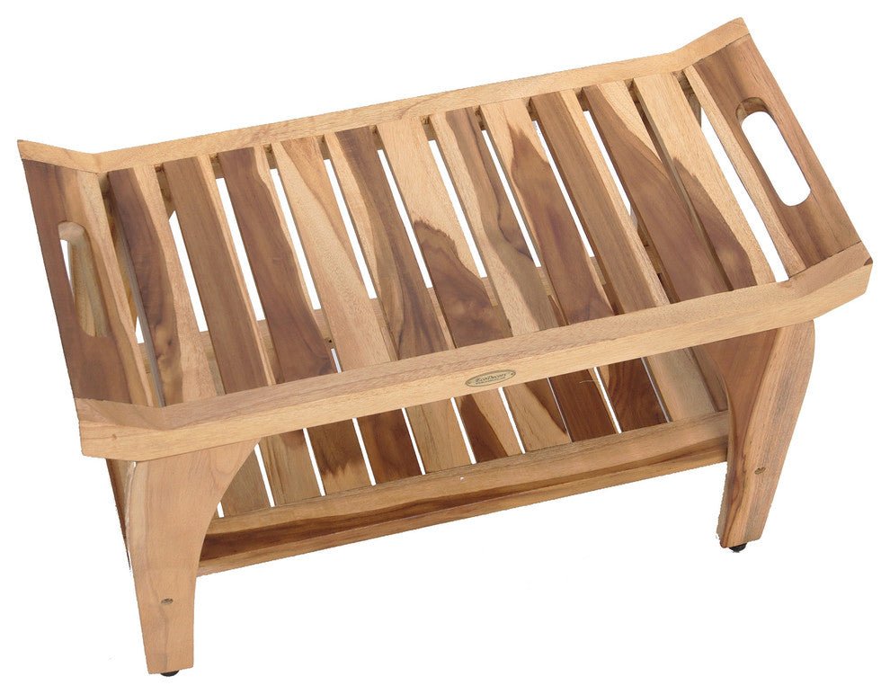 EcoDecors EarthyTeak Tranquility 29" Teak Shower Bench With Shelf