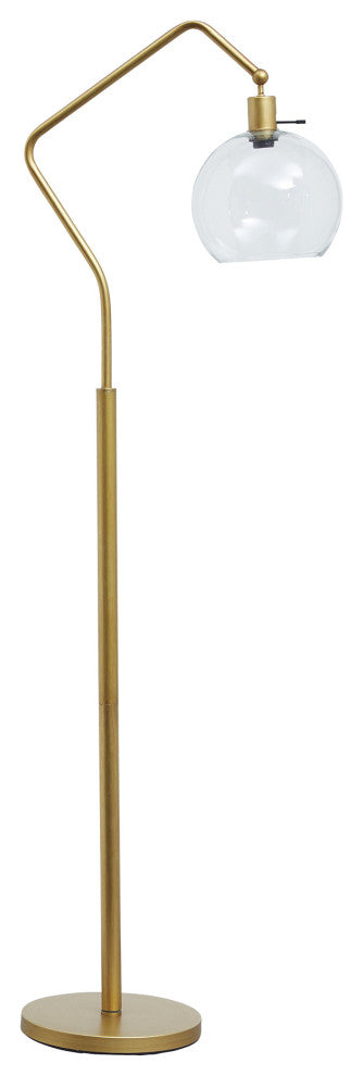 Benzara BM215058 Glass Shade Tilted Metal Frame Floor Lamp, Antique Gold & Clear