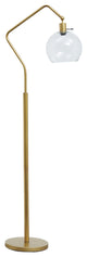 Benzara BM215058 Glass Shade Tilted Metal Frame Floor Lamp, Antique Gold & Clear