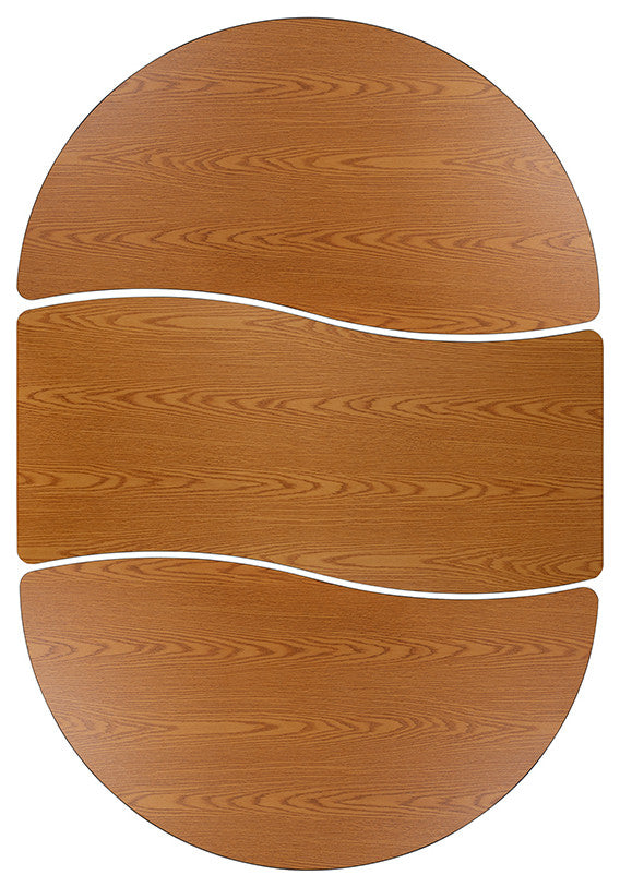 3 Piece 86" Oval Wave Activity Table Set - Height Adj. Short Legs, Oak