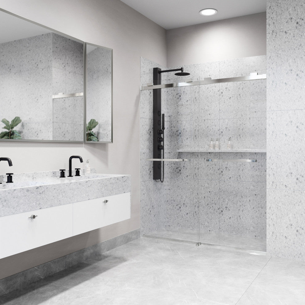 VIGO Houston Frameless Sliding, V-Motion, Chrome, Shower Door, 56" to 60" W X 76" H, Clear Glass