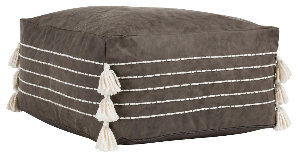 Kosas Home Zeek 24" Vegan Leather Pouf, Hickory Brown