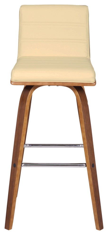 Vienna 30" Bar Height Barstool in Walnut Wood Finish With Cream Faux Leather