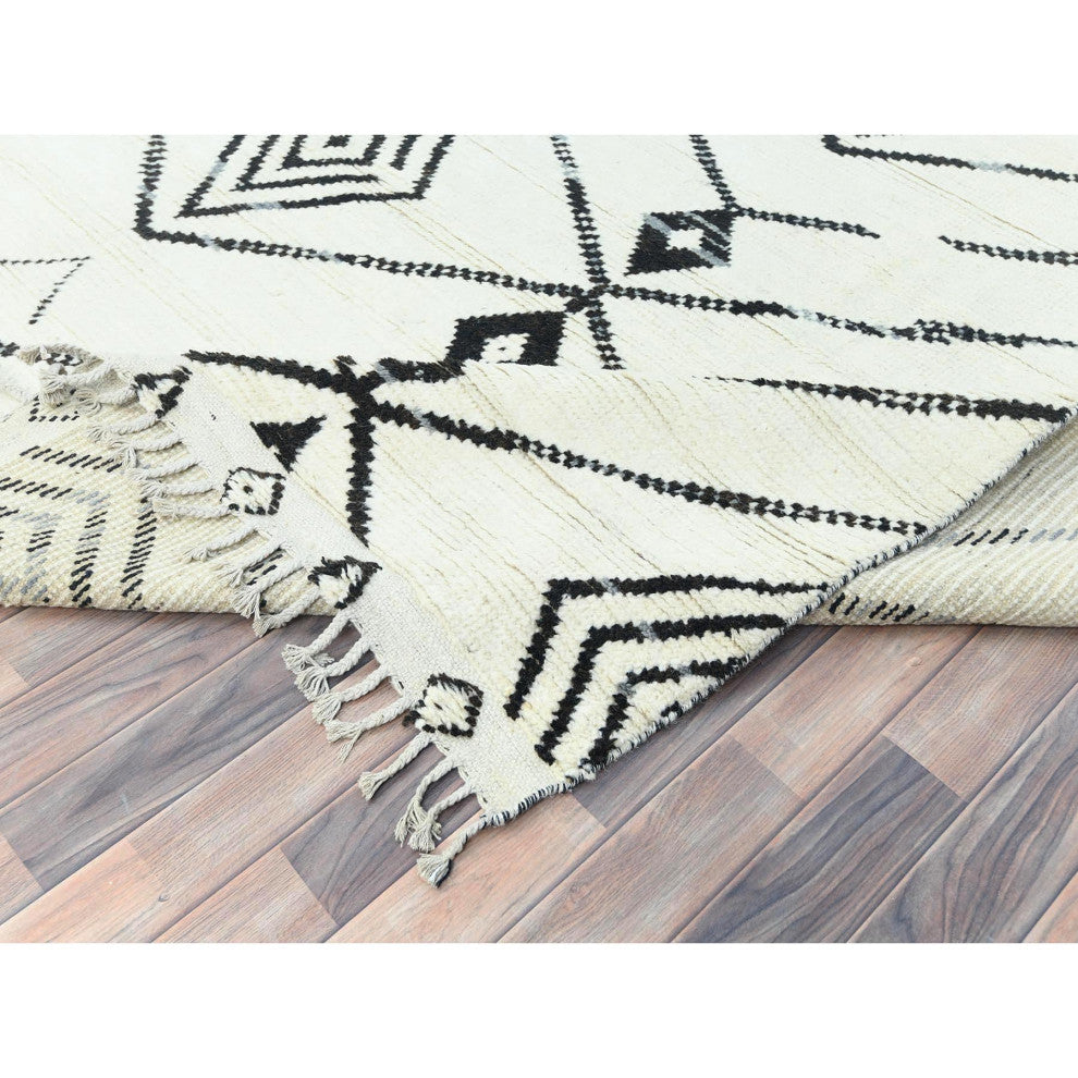 Ivory Moroccan Berber Influence Design Wool Hand Knotted Oriental Rug 10'x14'4"