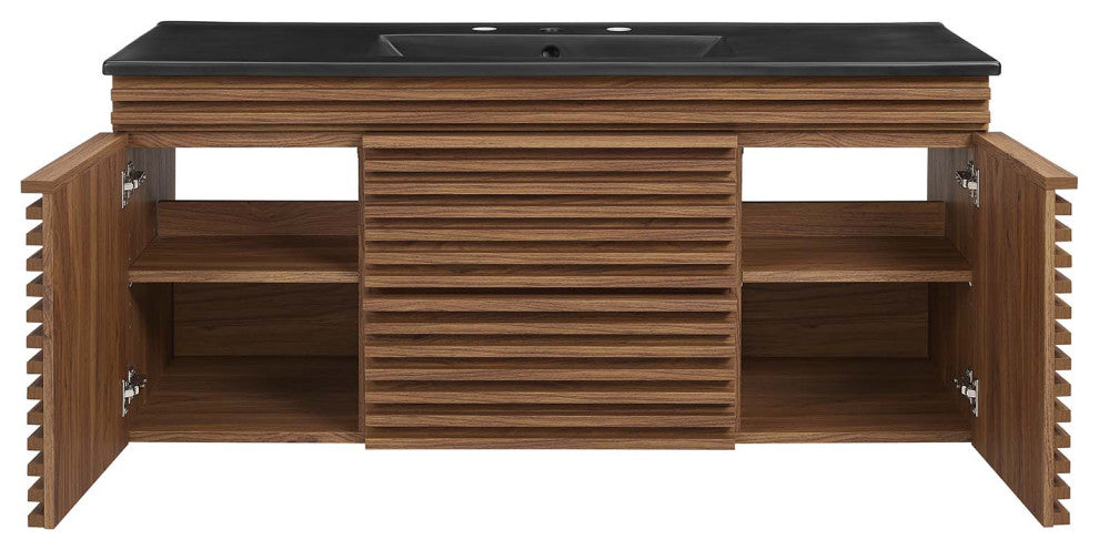 Render 48" Wall-Mount Bathroom Vanity, Walnut Black