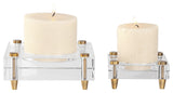 Luxe Minimalist Crystal Block Candle Holder Set 2 | Simple Square Gold Pillar