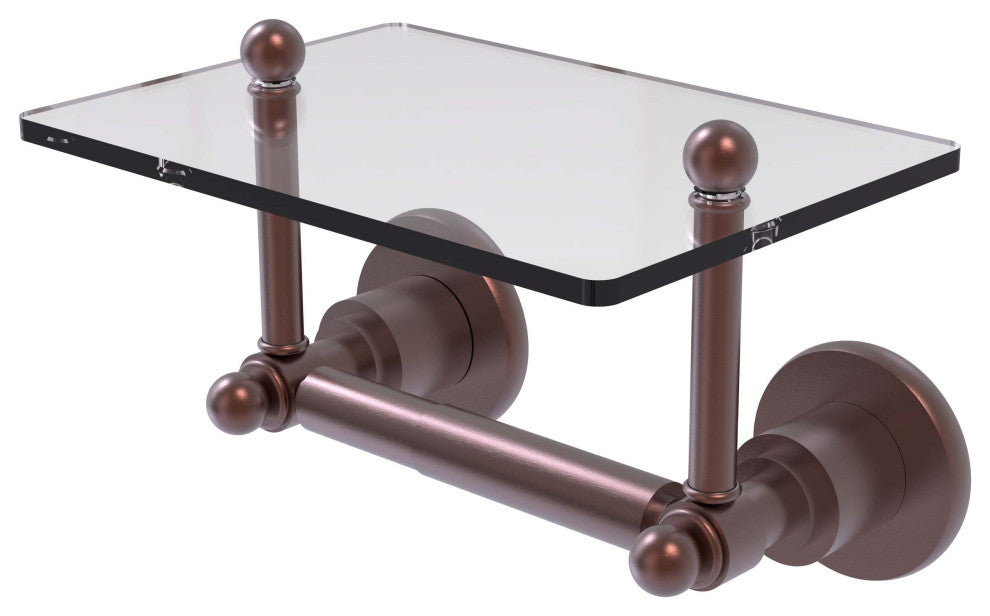 Astor Place Two Post Toilet Tissue Holder with Glass Shelf, Antique Copper