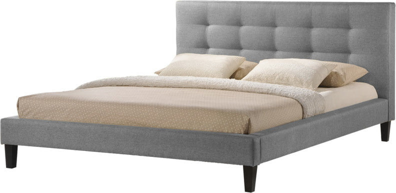 Quincy Gray Linen Platform Bed, Queen Size