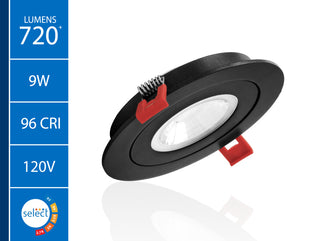 DGF 4" Selectable Canless Floating Gimbal LED Recessed Downlight, Black