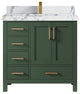 Malibu 36 Center Sink Bath Vanity in Lafayette Green 2" Calacatta Poanazzo
