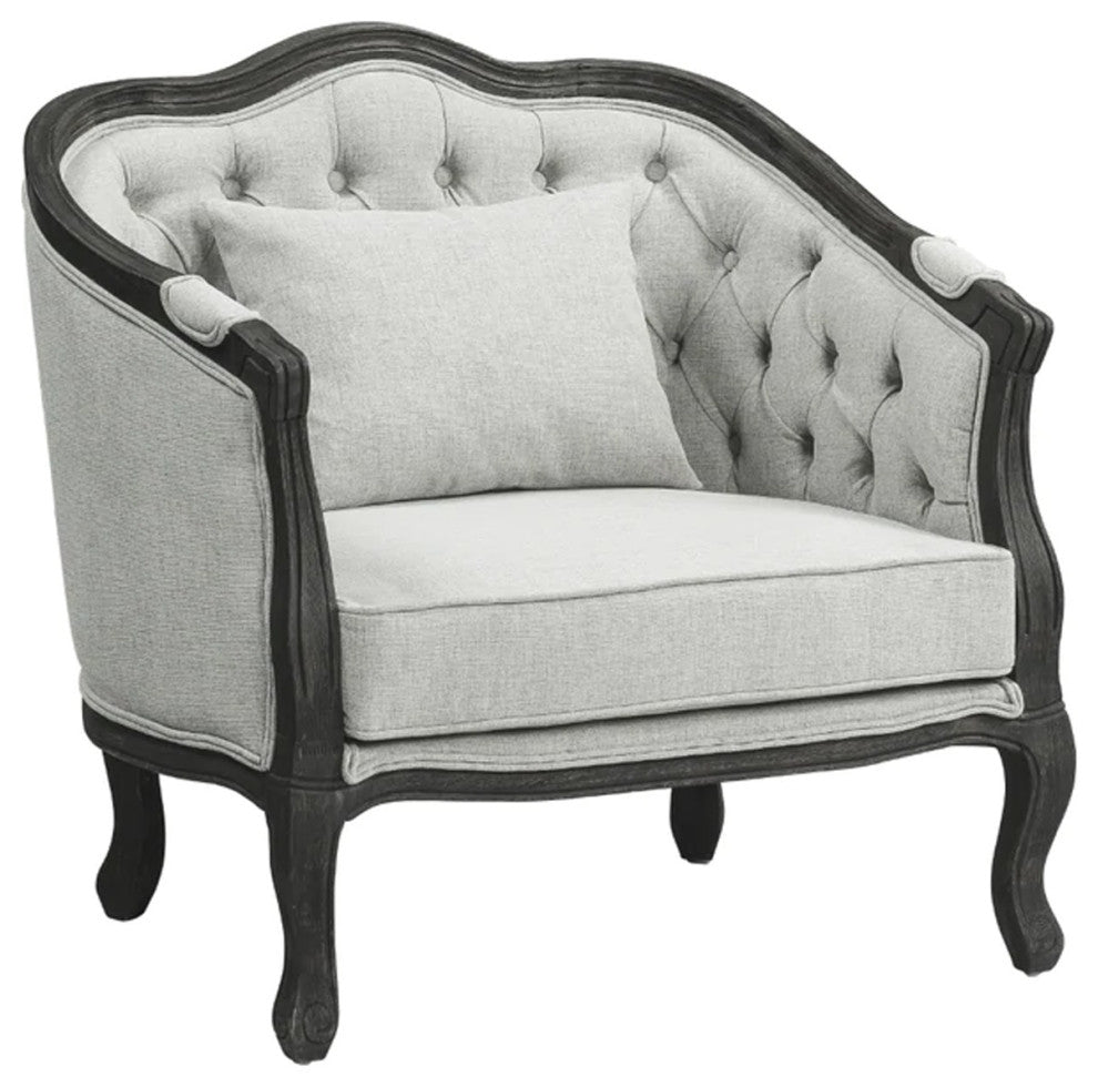 Benzara BM276241 37" Classic Accent Chair, Button Tufted Fabric, Gray/Brown