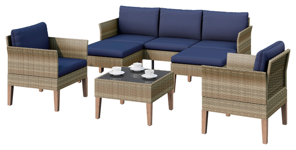 Isla 6-Piece Outdoor Conversation Set With Sofa, Club Chairs, Cobalt Blue