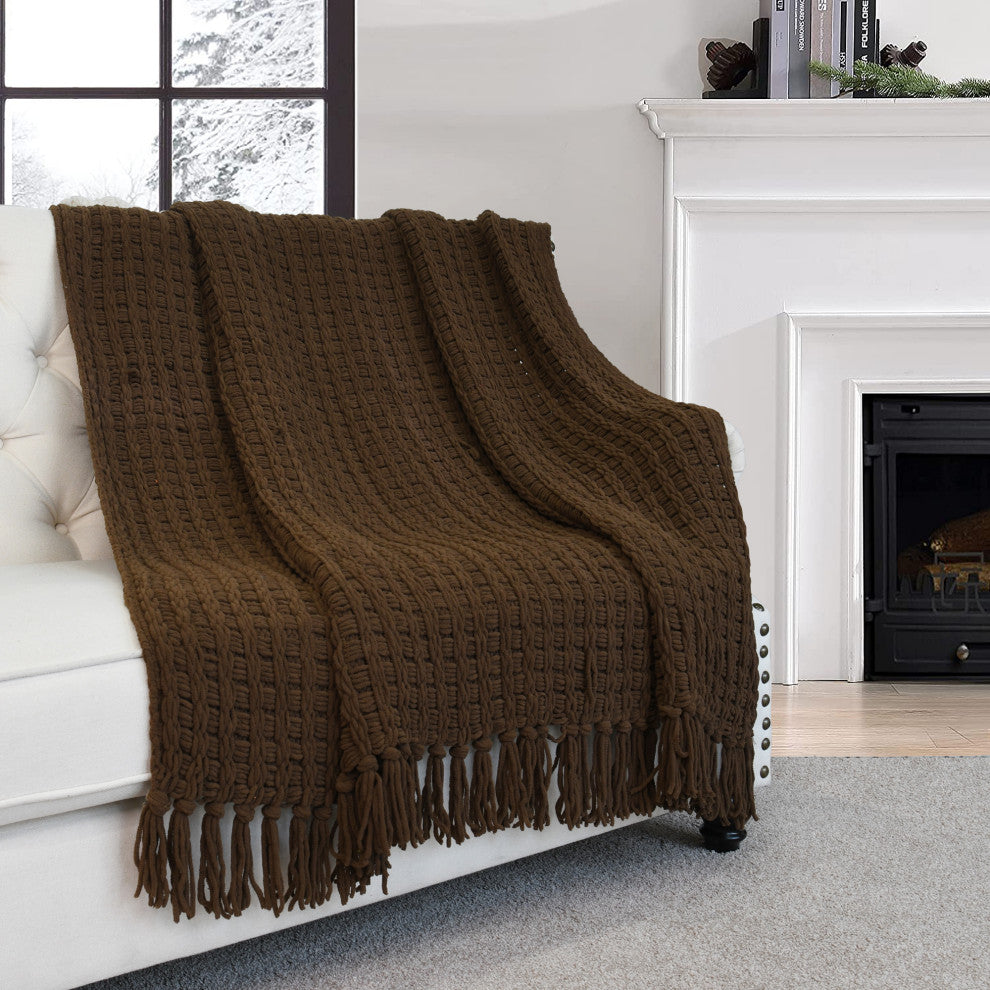 Space Yarn Knitted Throw, Chocolate, 50" X 60"