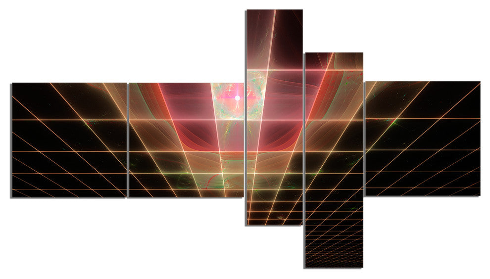 Pink on Black Laser Protective Grids, Abstract Canvas Print, 60"x32", 5 panels