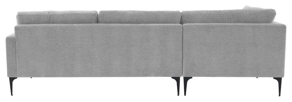 Serena Gray Velvet Left Arm Facing Chaise Sectional With Black Legs