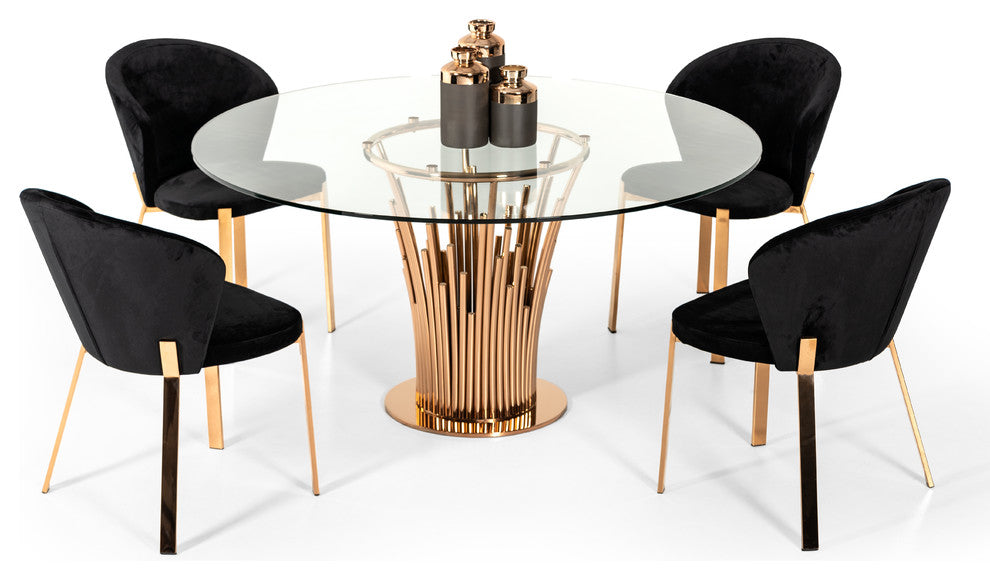 Modrest Paxton Modern Round Glass and Rosegold Dining Table