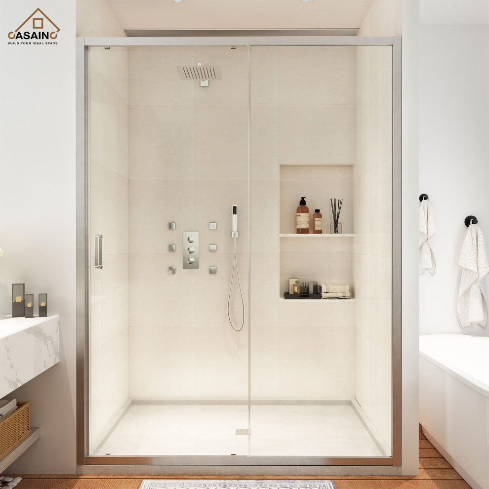 48-in x 72-in Framed Sliding Shower Door, Brushed Nickel