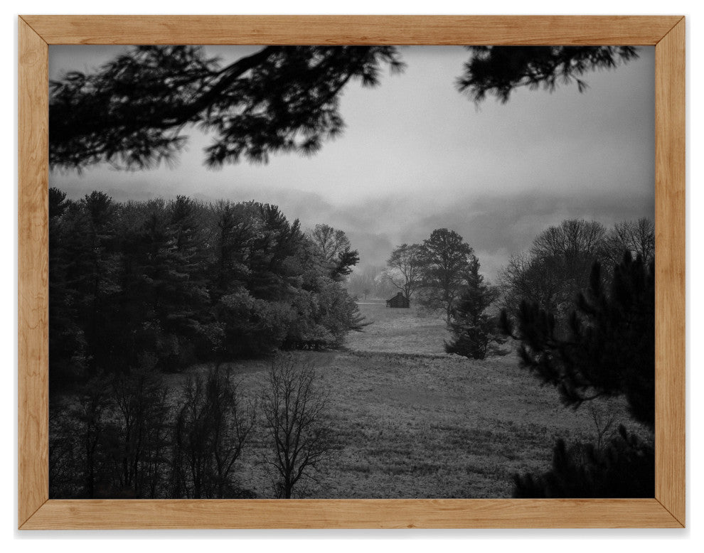 Mist of Valley Forge in Black and White Framed Photo Paper Wall Art Prints, Red Oak, 18" X 24"