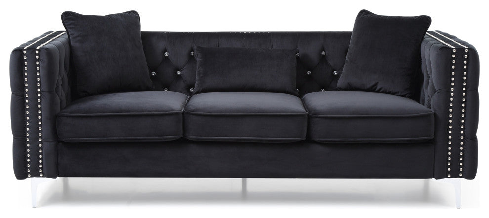 Paige Tufted Velvet Sofa, Black
