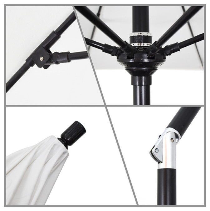 9' Matted Black Collar Tilt Lift Fiberglass Rib Aluminum Umbrella, Pacifica, Palm