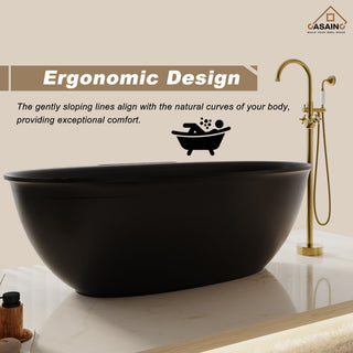63in Solid Surface Freestanding Bathtub in Matte White, Matte Black
