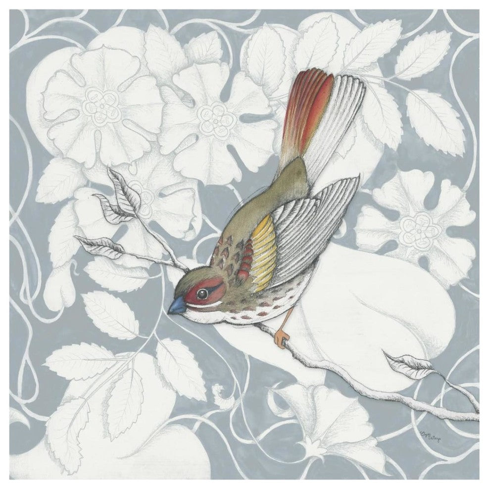 "Arts and Crafts Birds II Tone on Tone" Paper Print by Elyse DeNeige, 42"x42"