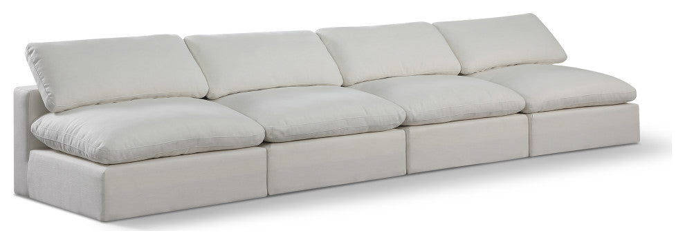 Comfy Upholstered Modular Sofa, Cream, 4-Piece: 4 Armless Chair, Linen Textured Fabric