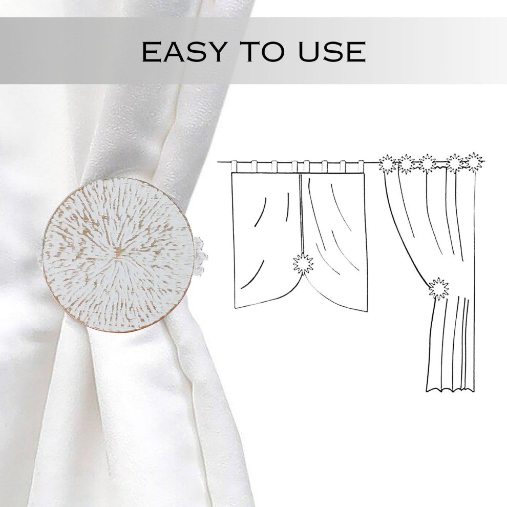 Set of 2 Metal Curtain Tiebacks "“ Elegant Round Design Clips, White