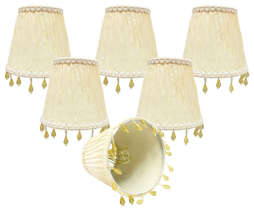 5" Ruche Pleated Empire, Eggshell, Clip-On Chandelier Shade, Set of 6