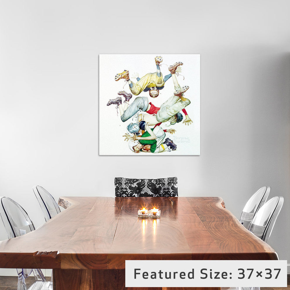 "First Down (Four Sporting Boys: Football)" by Norman Rockwell, 26x26x1.5"