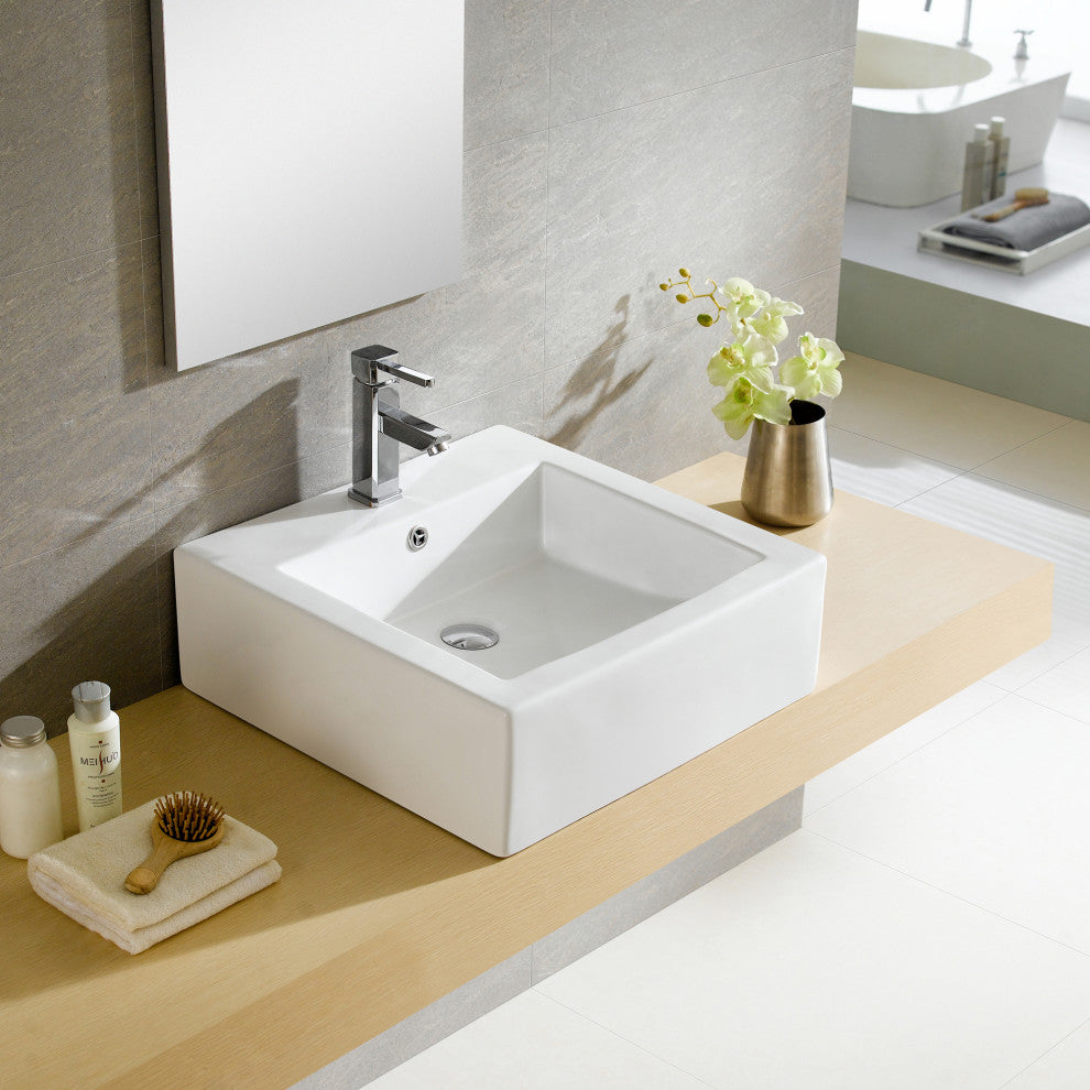 Fine Fixtures Square Vessel Sink Vitreous China With Overflow