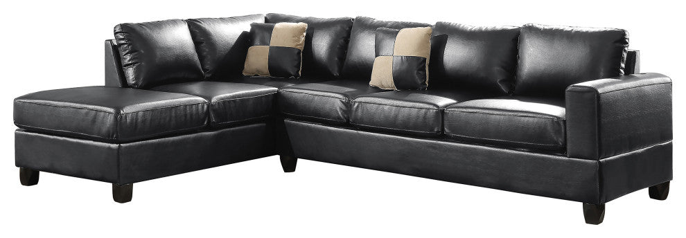Revere 111" W 2 Piece Faux Leather L Shape Sectional Sofa, Black