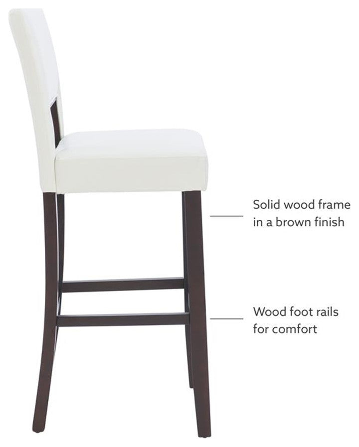 Linon Vega 30.5" White Faux Leather Upholstery Wood Bar Stool Dark Espresso