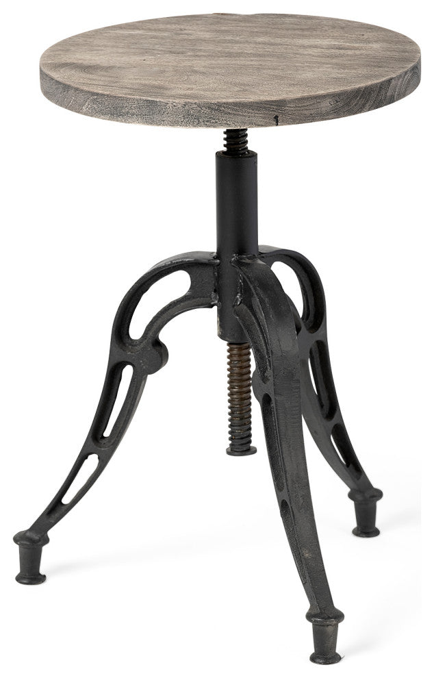 Emslie Grey-Brown Wood Seat With Adjustable Black Metal Frame Counter Stool