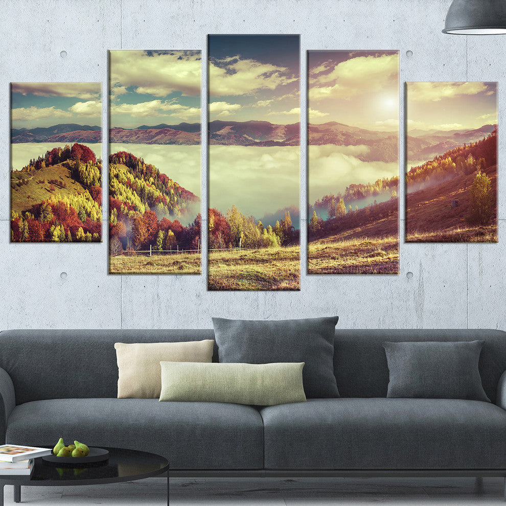 "Autumn Panorama of Mountains" Canvas Photo Print, 5 Panels, 60"x32"
