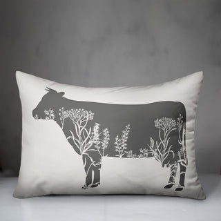 Floral Gray Cow 14x20 Lumbar Pillow