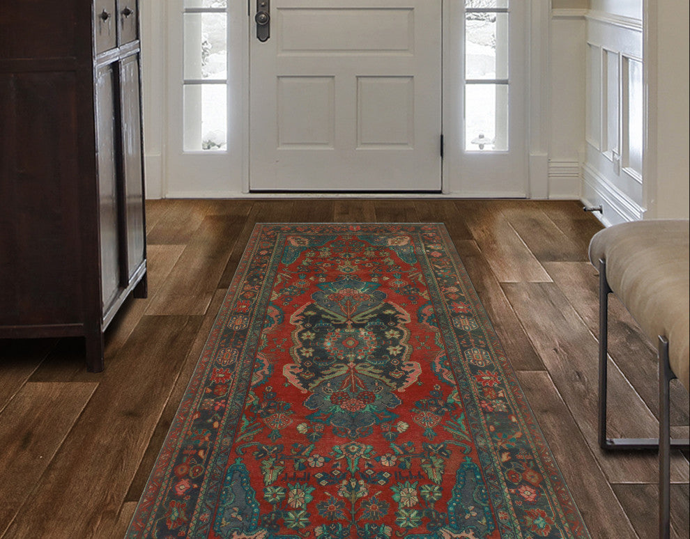 Fine Vintage Distressed Rabeha Rust/Charcoal Runner, 4'3 x 9'2