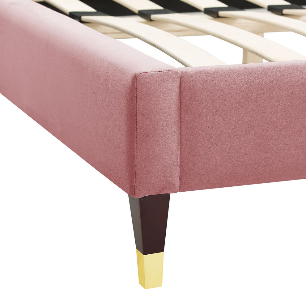 Platform Bed Frame, Queen Size, Pink, Velvet, Modern, Bedroom Guest Suite