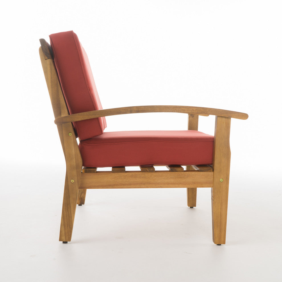 GDF Studio Preston Outdoor Wooden Club Chairs, Red, Set of 4