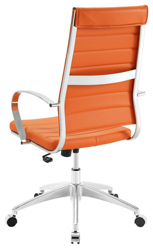 Computer Work Desk High Back Chair, Faux Leather, Orange, Home Business Office