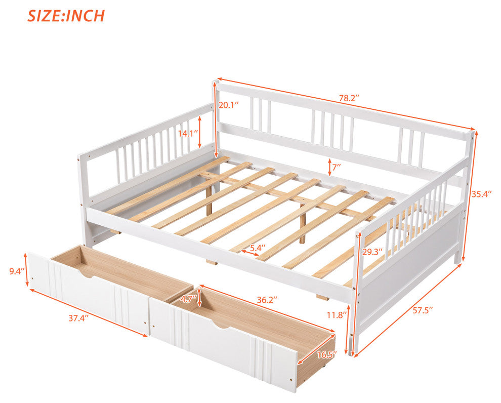 Gewnee Wood Full Size Daybed with Two Drawers in White