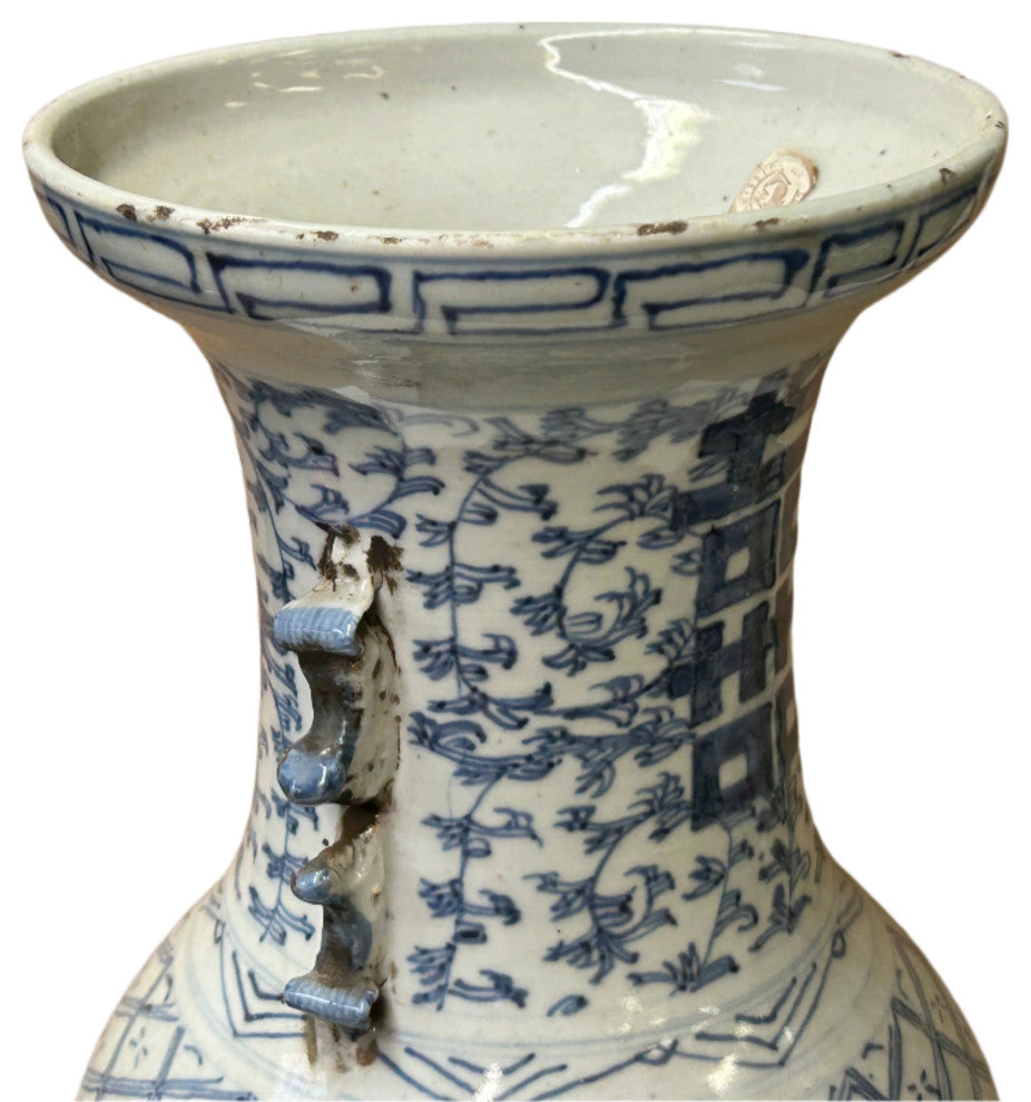 Vintage Chinese Blue White Double Happiness Porcelain Art Vase Hws4401
