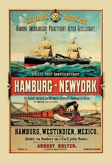 Direct Post Office Shipping Hamburg to New York - Gallery Wrapped Canvas Art
