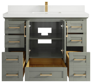 Boston 48 Single Sink Bath Vanity in Evergreen 2" White Quartz